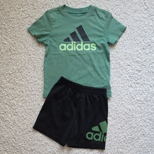 Adidas Kids Green Tee and Black Shorts Set